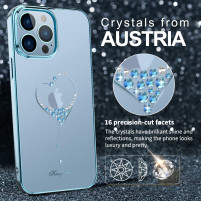 Луксозен твърд гръб оригинален KINGXBAR кристално прозрачен с камъни за Apple Iphone 12 Pro Max 6.7 сърце със син кант 